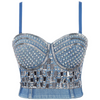 Women Fashion Rhinestone Denim Camisole