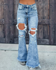 Women'S Casual Ripped Cut Out Flared Jeans