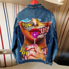 Women Casual Long Sleeves Graphic Printed Single-Breasted Denim Jacket