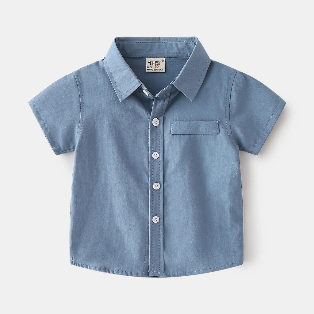 Children Kids Baby Fashion Boys Casual Basic Short Sleeve Solid Color Lapel Shirt