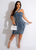 2 Pieces Women'S Fashion Strap Stretch Panel Denim Dress