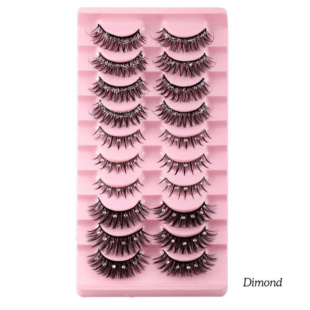 Women'S Diamond-Encrusted Natural Thick Glitter Powder False Eyelashes 10 Pairs/Set