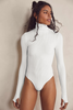 Fashion Women Solid Color Turtleneck Long Sleeve Slim Fit Stretch Rib-Knit Bodysuit