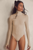 Fashion Women Solid Color Turtleneck Long Sleeve Slim Fit Stretch Rib-Knit Bodysuit