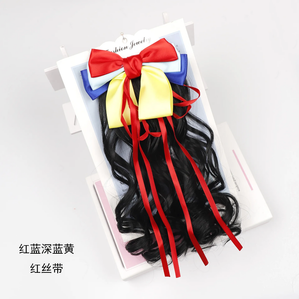 ( Buy 1 Get 2 ) Kids Girls Fashion Cute Sweet Party Bow Hair Band Solid Color Wig Defense