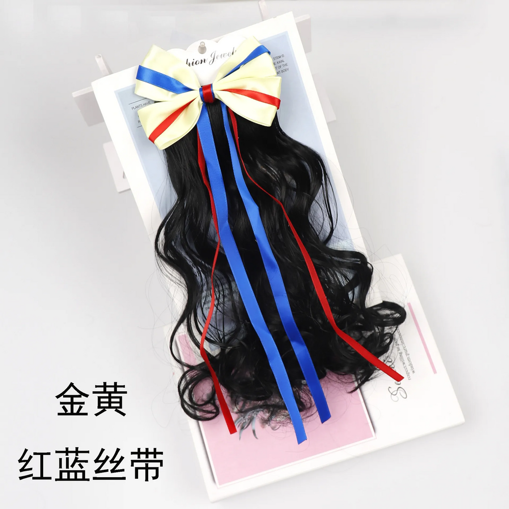 ( Buy 1 Get 2 ) Kids Girls Fashion Cute Sweet Party Bow Hair Band Solid Color Wig Defense