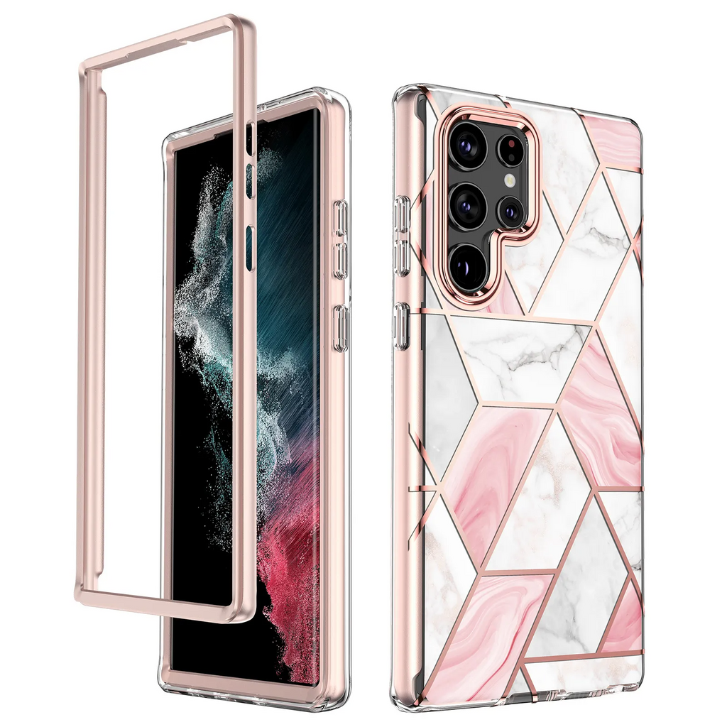 Neutral Fashion Simple Electroplated Pink Marble Samsung Drop-Resistant Phone Case