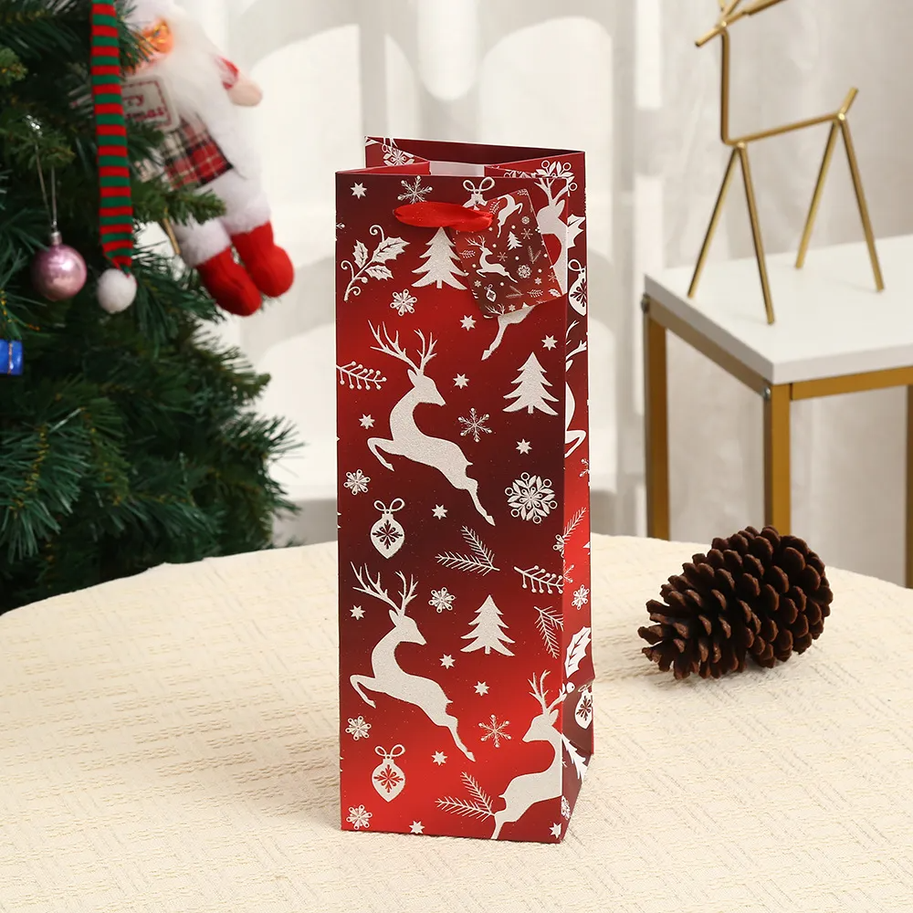 12pcs Christmas Red Wine Gift Wrapping Paper Bag