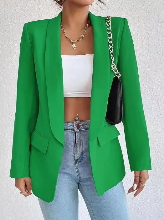 (Buy 1 Get 1) Women Solid Color Casual Lapel Long Sleeve Blazer Coat