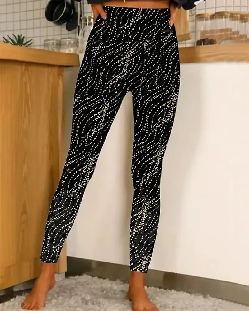 Women Fashion Casual Star Print High Waist Sports Slim Yoga Pants