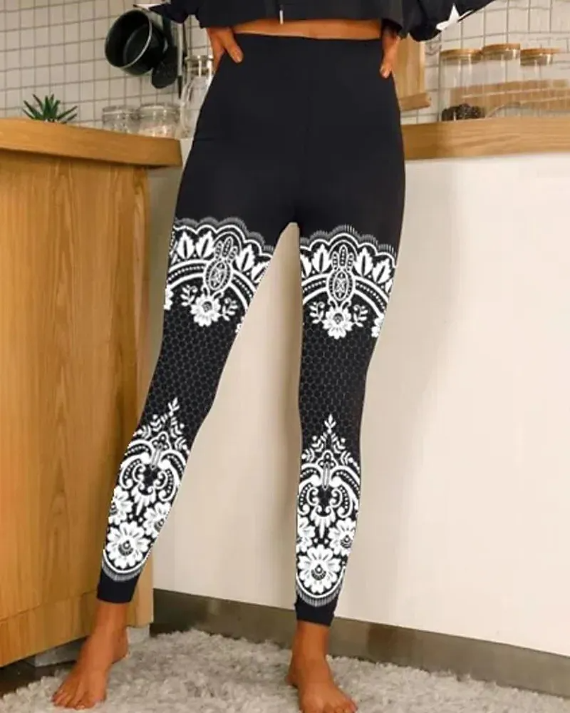 Women Fashion Casual Star Print High Waist Sports Slim Yoga Pants