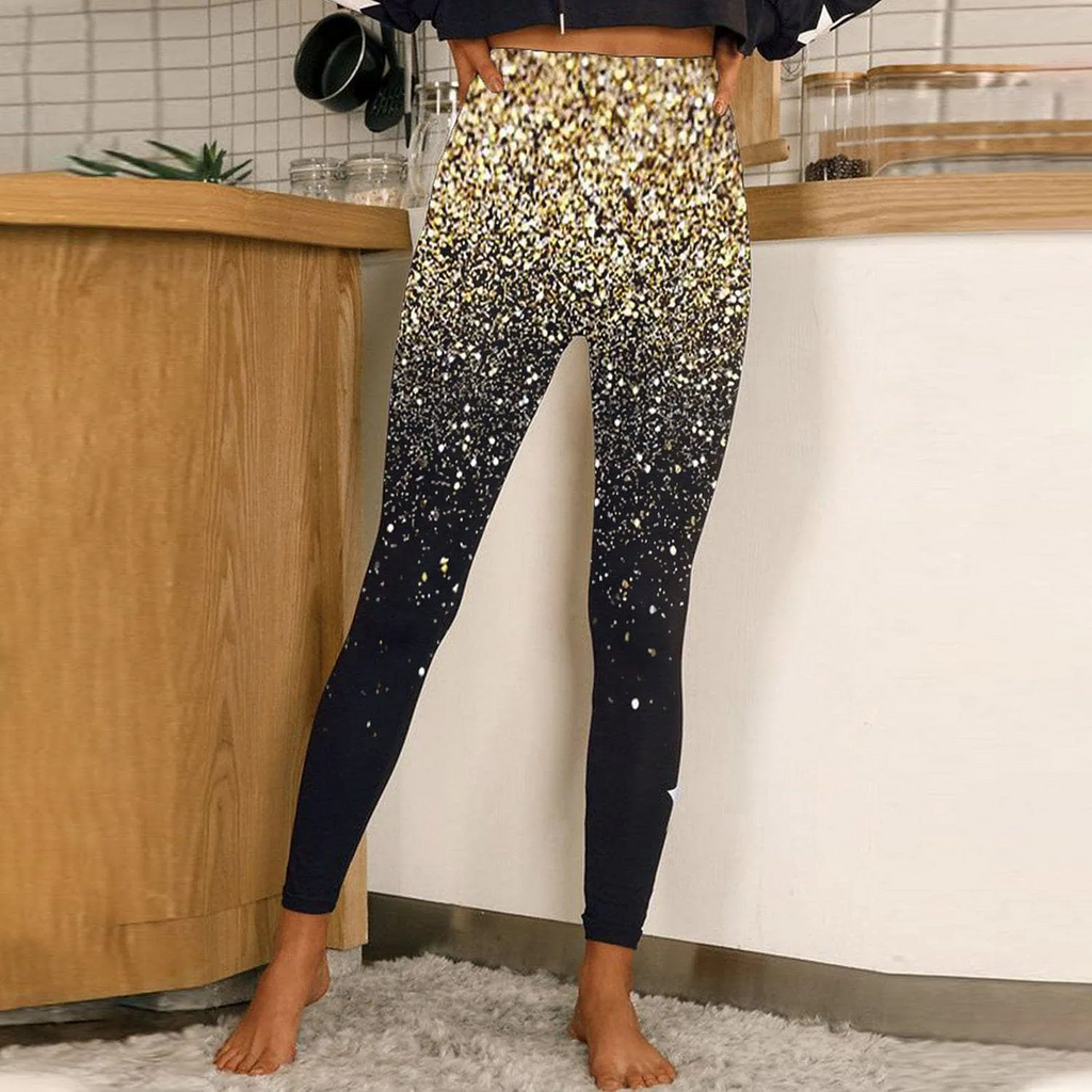 Women Fashion Casual Star Print High Waist Sports Slim Yoga Pants