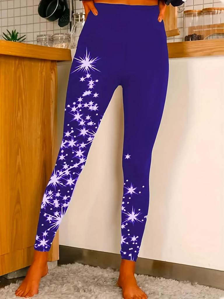 Women Fashion Casual Star Print High Waist Sports Slim Yoga Pants