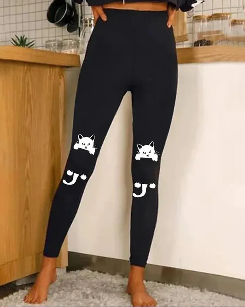 Women Fashion Casual Star Print High Waist Sports Slim Yoga Pants