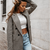 Women Fashion Casual Plaid Print Long Sleeve Suit Jacket Blazers