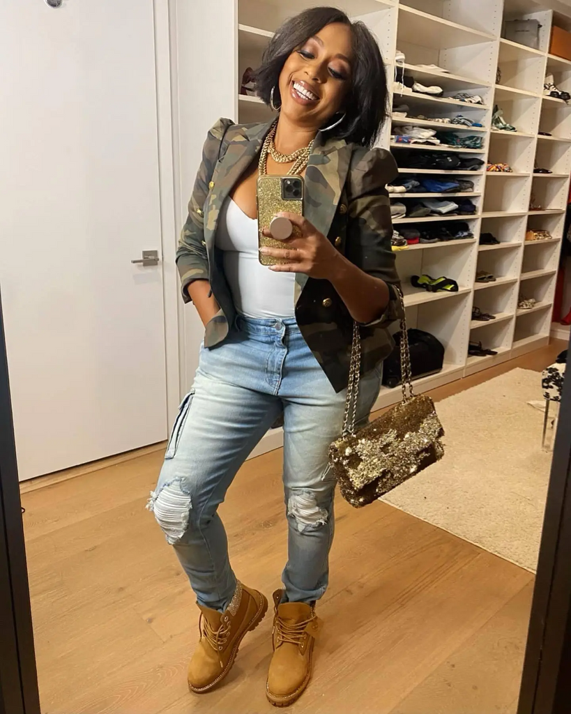 Casual Street Fashion Women Camouflage Print Double-Breasted Blazer