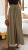 Women Fashion Casual Solid Color Elastic Waist Wide Leg Pants