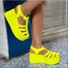 Women Fashion Plus Size Solid Color Hollow Round Toe Woven Buckle Strap Thick-Soled Sandals