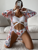 Women'S Sexy Mesh Printed Swimsuit Three-Piece Set