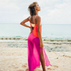 Women Sexy Casual Vacation Color Blocking V-Neck Spaghetti Strap Backless Chiffon Beach Dress