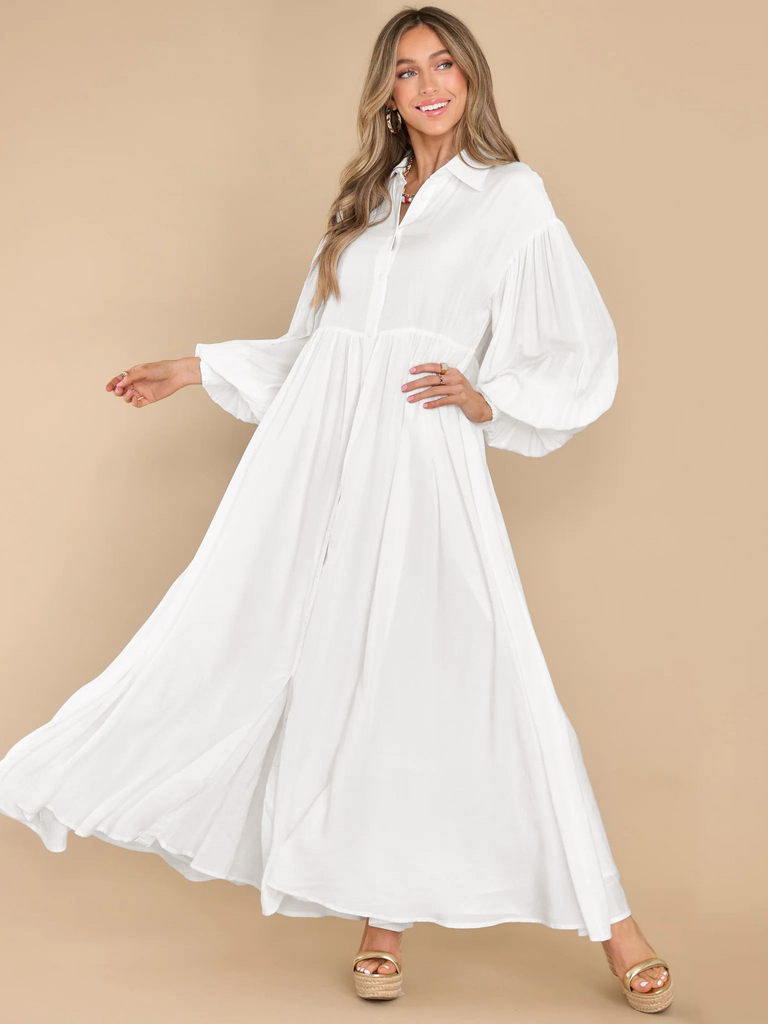 Women Ramadan /Eid Fashion Casual Solid Color Creased Long Sleeve Maxi Dress