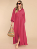 Women Ramadan /Eid Fashion Casual Solid Color Creased Long Sleeve Maxi Dress