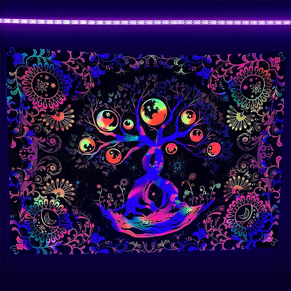 Fluorescent Tapestry Home Room Uv Luminous Skeleton Figure Printing Decoration Tapestry