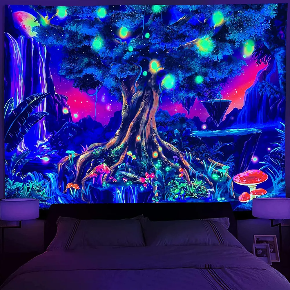 Fluorescent Tapestry Home Room Uv Luminous Skeleton Figure Printing Decoration Tapestry