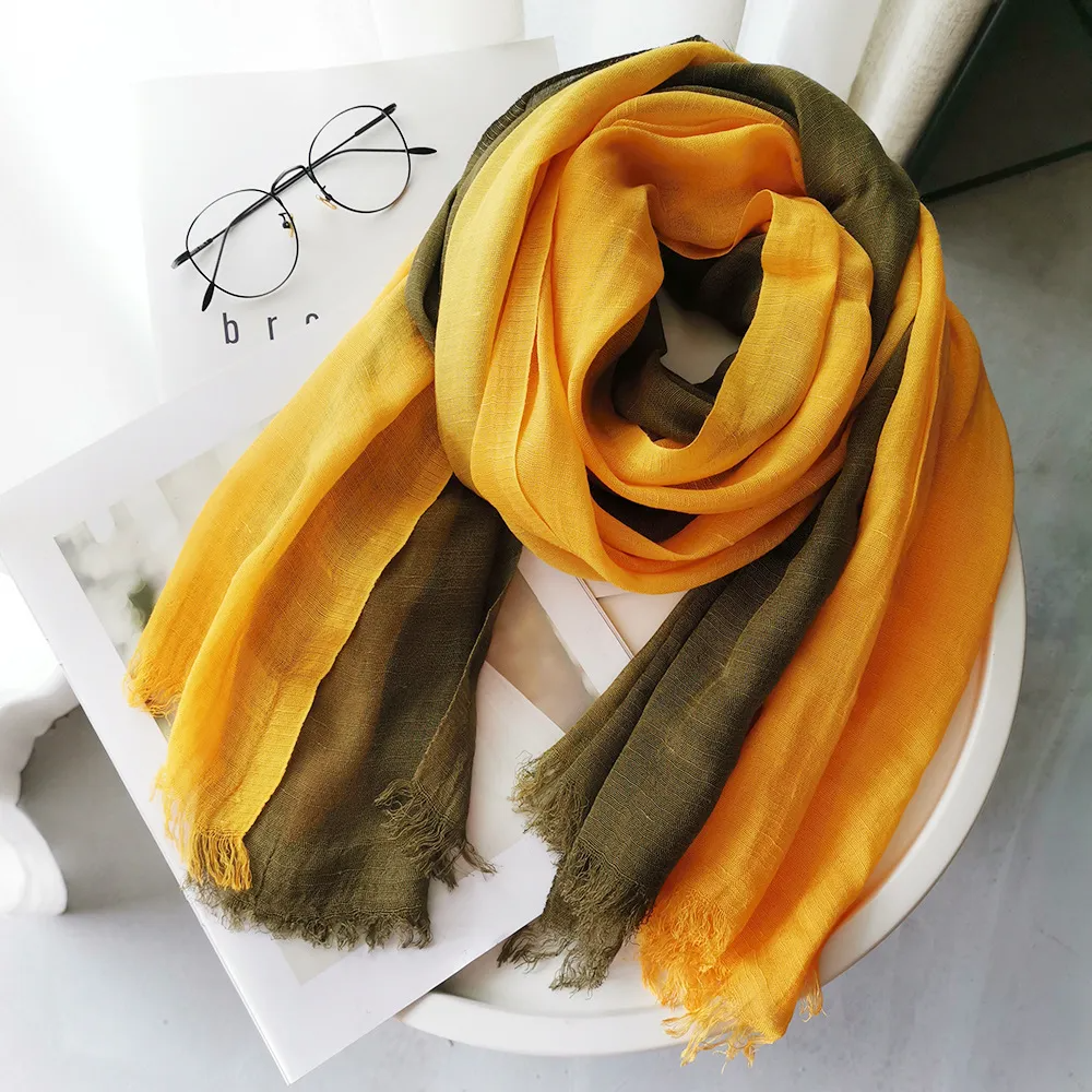 Women Fashion Linen Gradient Colorblock Scarf