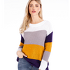 Women Casual Rainbow Color Stripe Stitching Pullover Loose Knitted Sweater