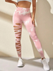 (Buy 1 Get 1) Fashion Women Sports Yoga High Waist Tie Dye Print Ripped Hollow Leggings Pants