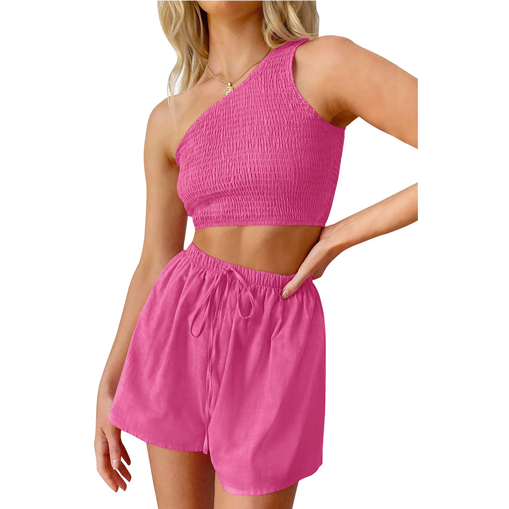 Women'S Fashion One-Shoulder Crop Top + Shorts Two-Piece Set