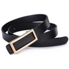 Women Fashion Casual Solid Color Versatile PU Rectangular Metal Buckle Belt