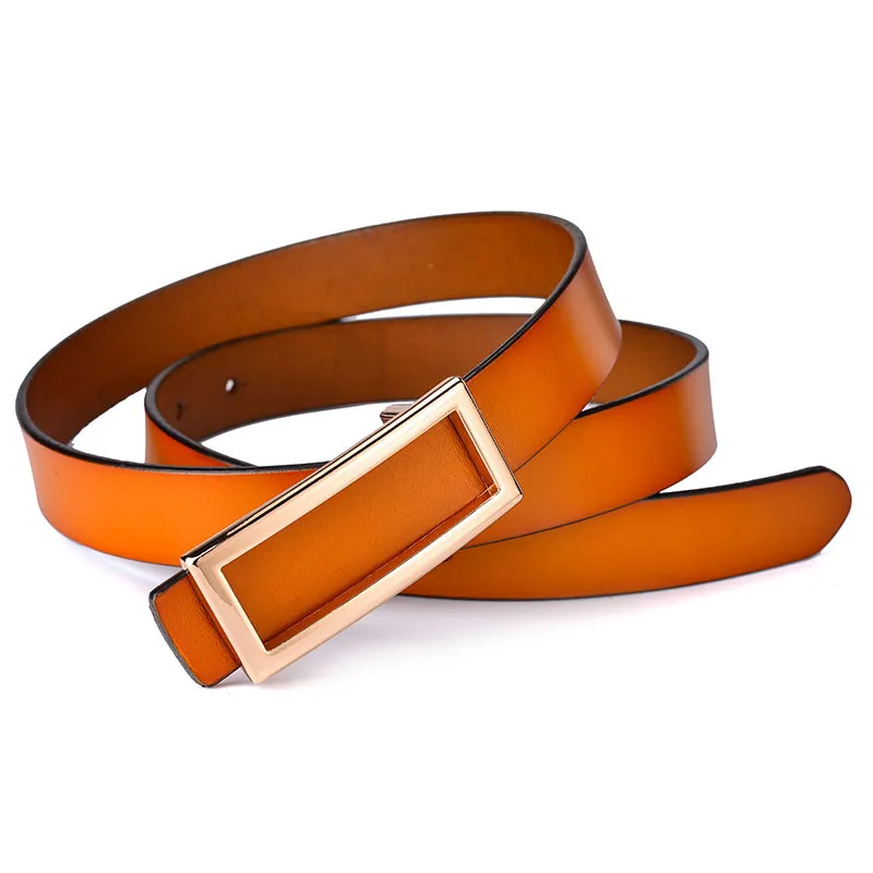 Women Fashion Casual Solid Color Versatile PU Rectangular Metal Buckle Belt