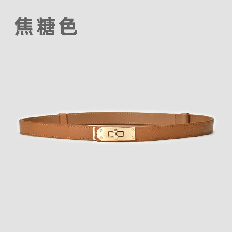 Women'S Casual Fashion Retro Lock Buckle Adjustable Thin Leather Belt