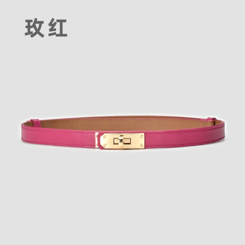 Women'S Casual Fashion Retro Lock Buckle Adjustable Thin Leather Belt