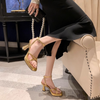 Women Fashion Sexy Simple Strap Square Toe Chunky Heel Sandals