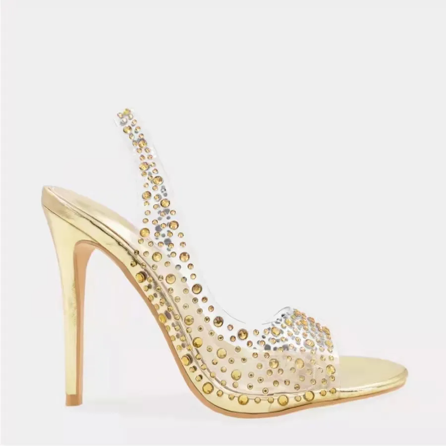 Women Fashion Sexy Plus Size Transparent Rhinestone Stiletto Heel Sandals