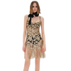 Women Fashion Sequins Sparkling Floral Pattern Tassel Vintage Party Dress