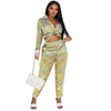 Women'S Fashion Casual Ripple Print Long Sleeve Shirt Trousers Two-Piece Set