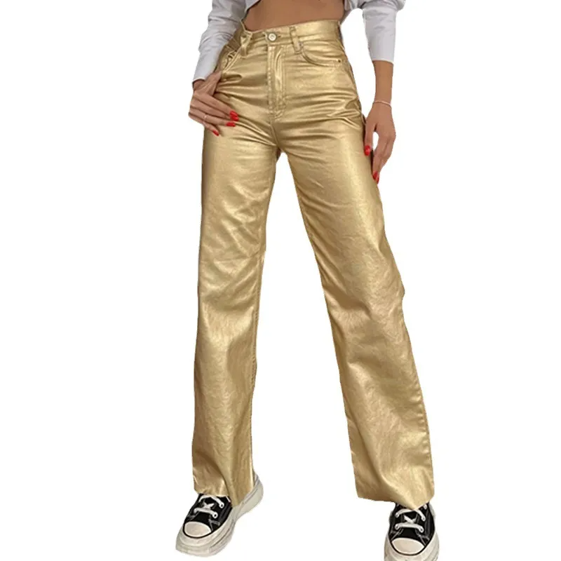 Y2k Women Fashion Edgy Pu Glossy Loose Pants