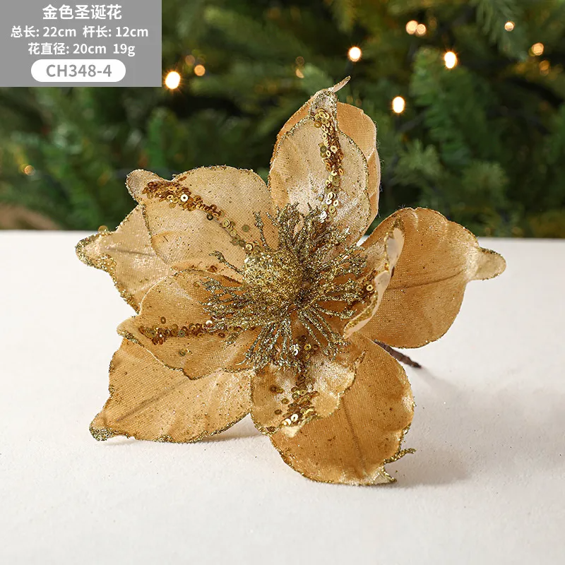 (Buy 1 Get 1) Simple Champagne Simulation Gold Powder Christmas Flower Scene Decoration