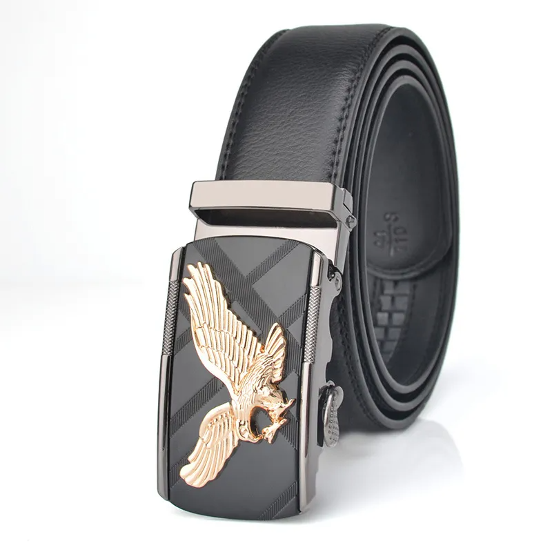 Men Fashion Casual Business Solid Color Leather Eagle Metal Buckle Belt