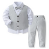 Kids Toddler Boys Party Clothing British Style Waistcoat Solid Color Long Sleeve Lapel Shirt Trousers Set
