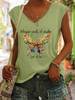 Fashion Sleeveless Butterfly Print Casual V-Neck Women'S Blouses