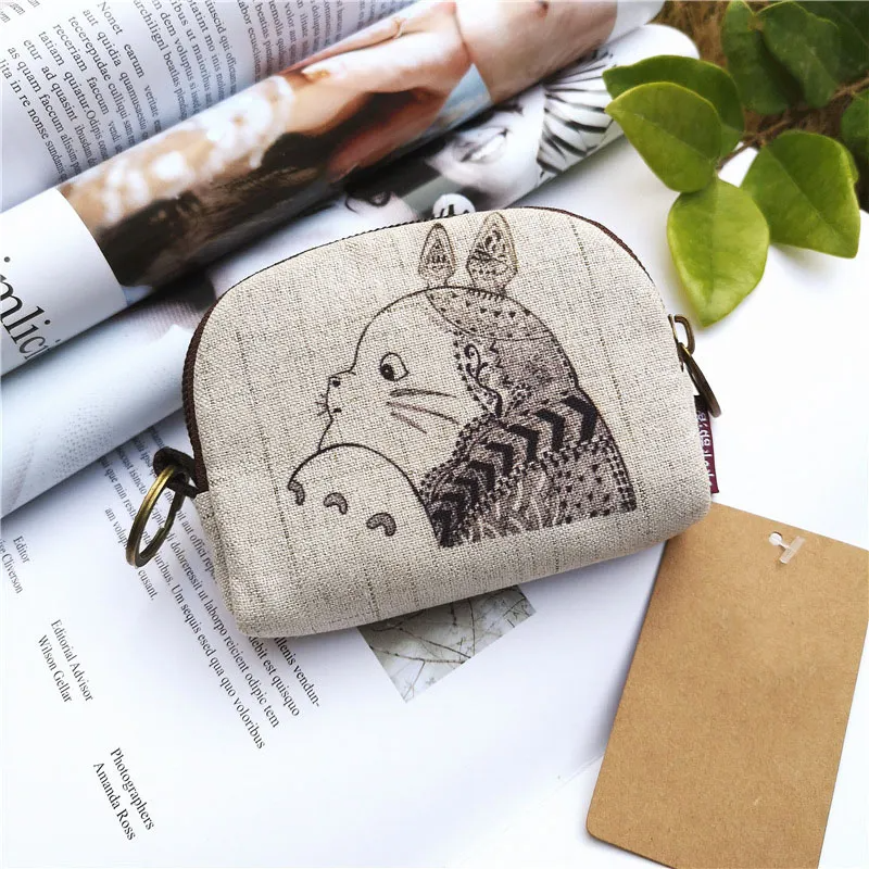 Kids Cartoon Printing Cotton And Linen Key Ring Coin Purse Coin Bag