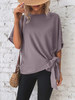 Casual Women Summer Solid Color Dolman Sleeve Hem Knotted Loose Top Blouse