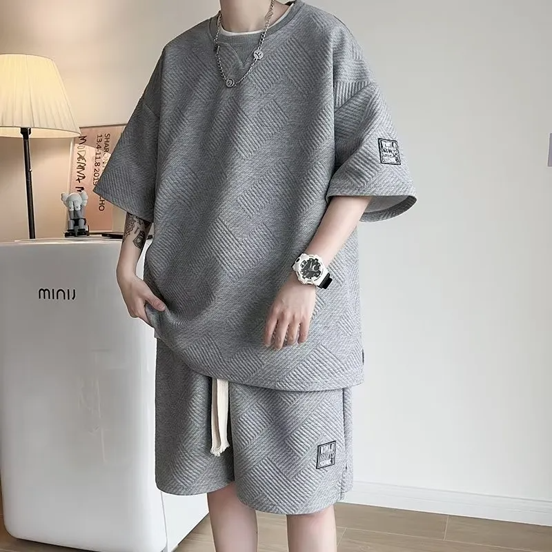 Men Casual Round Neck Short-Sleeved Loose T-Shirt And Shorts Two-Piece Set