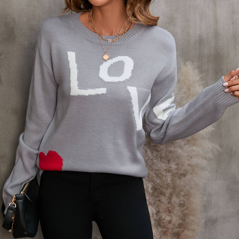 Women Casual Long Sleeve Round Neck Basic Valentine'S Day Heart Print Sweatshirt