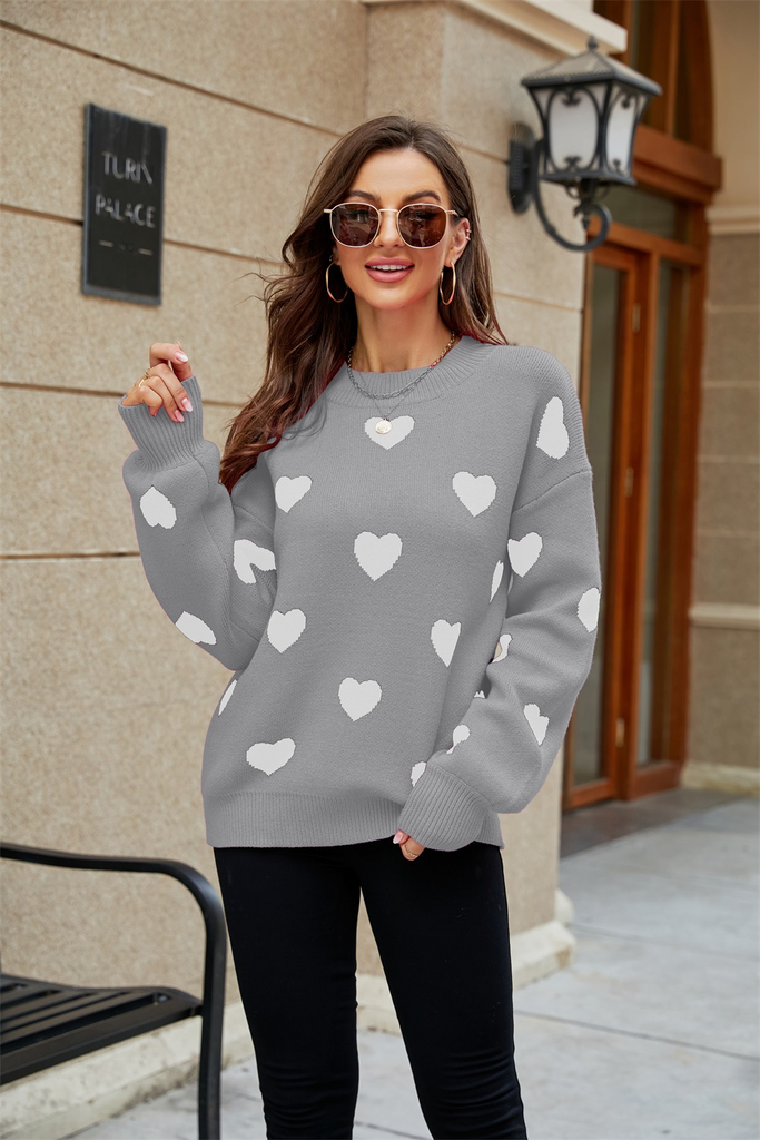 Winter Valentine'S Day Love Heart Print Pullover Women Knitted Sweater